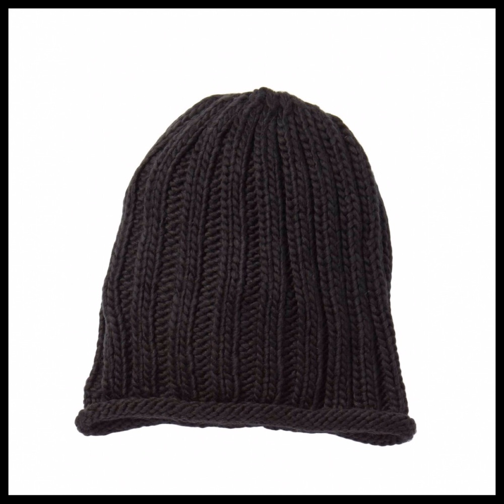 FREE PEOPLE BLACK RIB KNIT SLOUCHY BEANIE HAT A2C - Picture 5 of 8